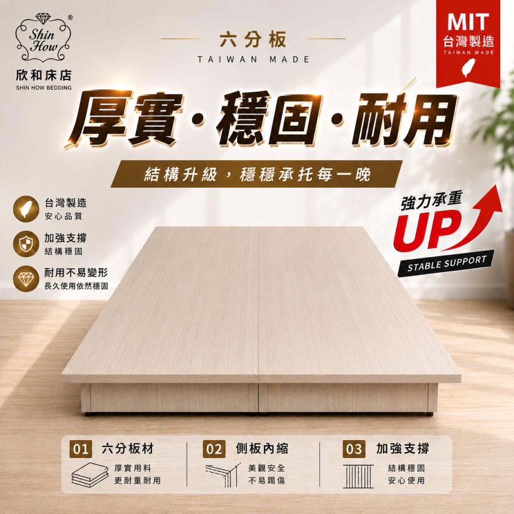 【欣和床店】升級款全封底 堅固耐用台製六分木心板床底/無收納床底